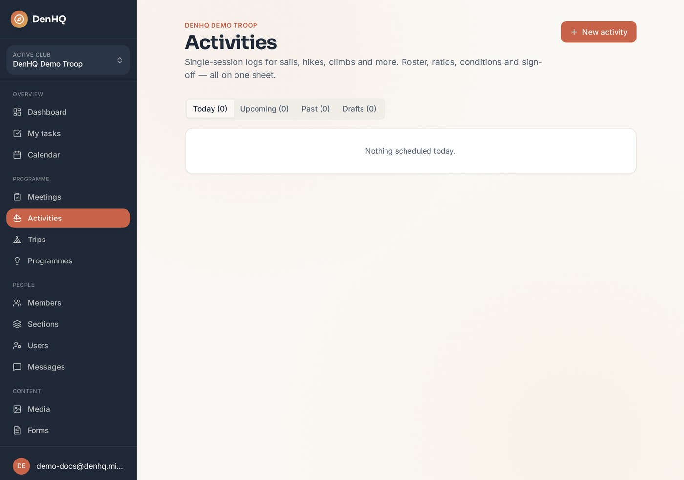 The Activities page