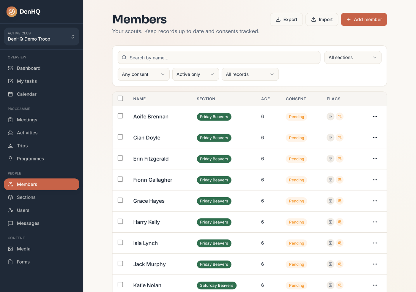 The members list