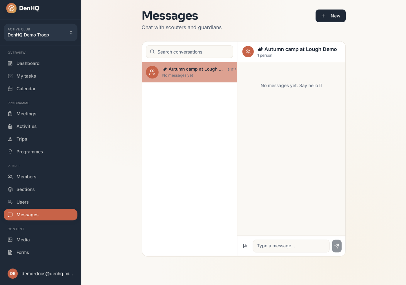 The Messages page with threads and a conversation