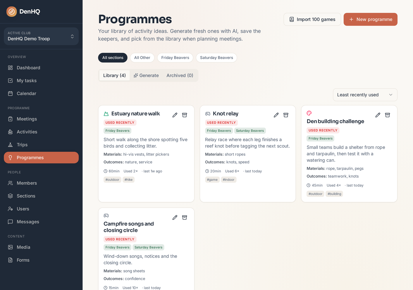 The programme library page
