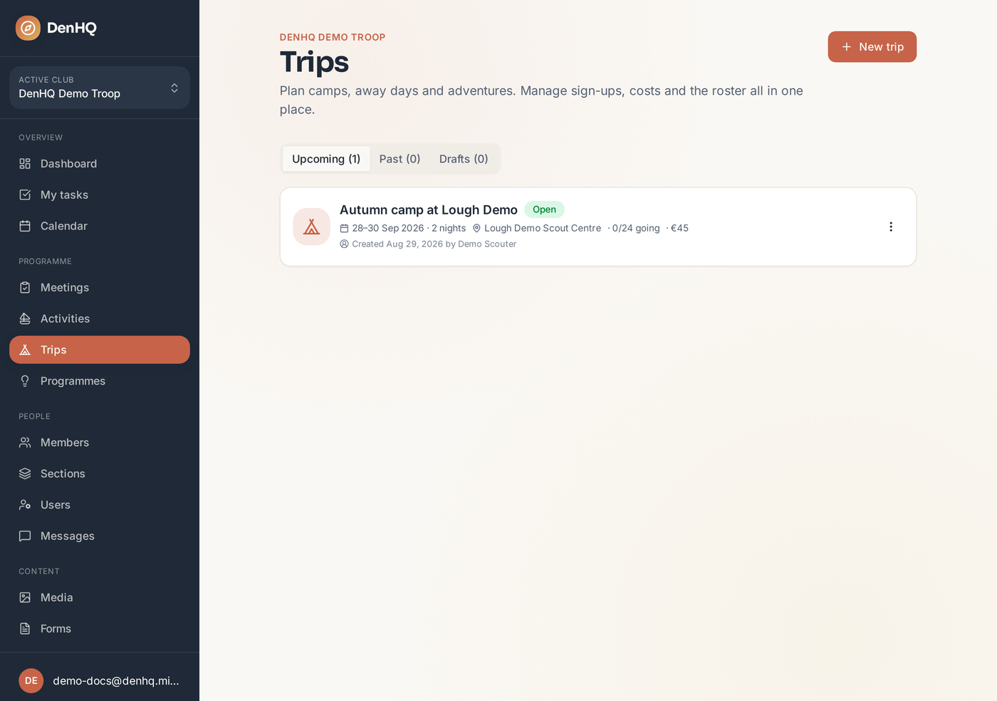The Trips page